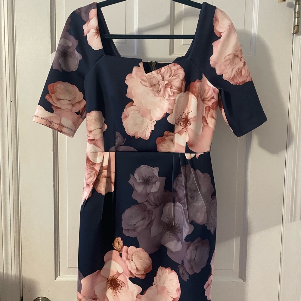 Ted Baker London Navy and Pink Floral Midi Dress